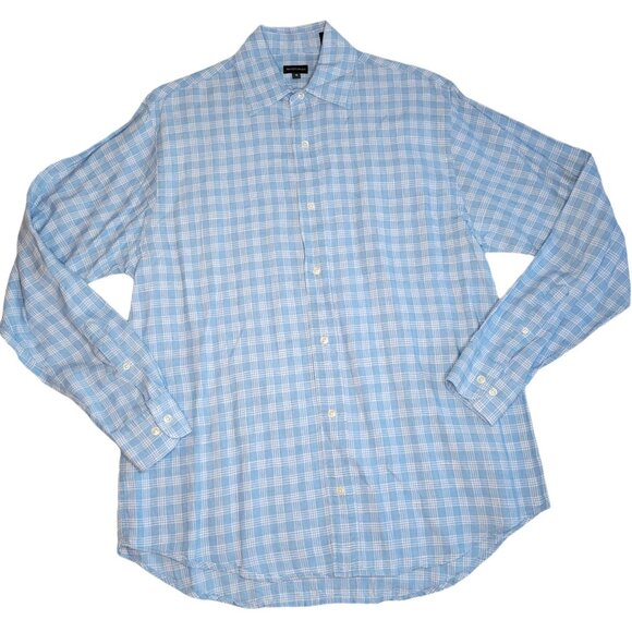 2 Henry Cottons Men's Linen Plaid Dress Shirts Sz Small Tall Blue Orange Easter - Picture 4 of 16